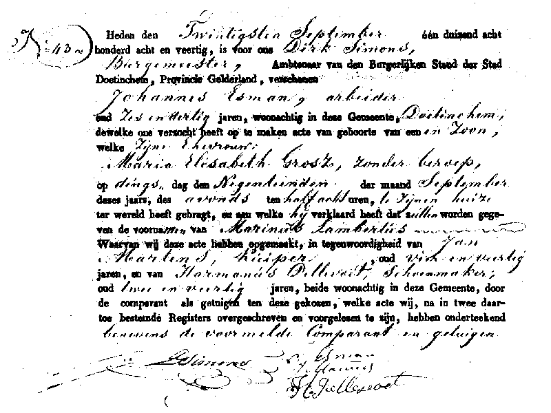 18480920 geb akte Marinus L zv JH Esman - ME Grosz